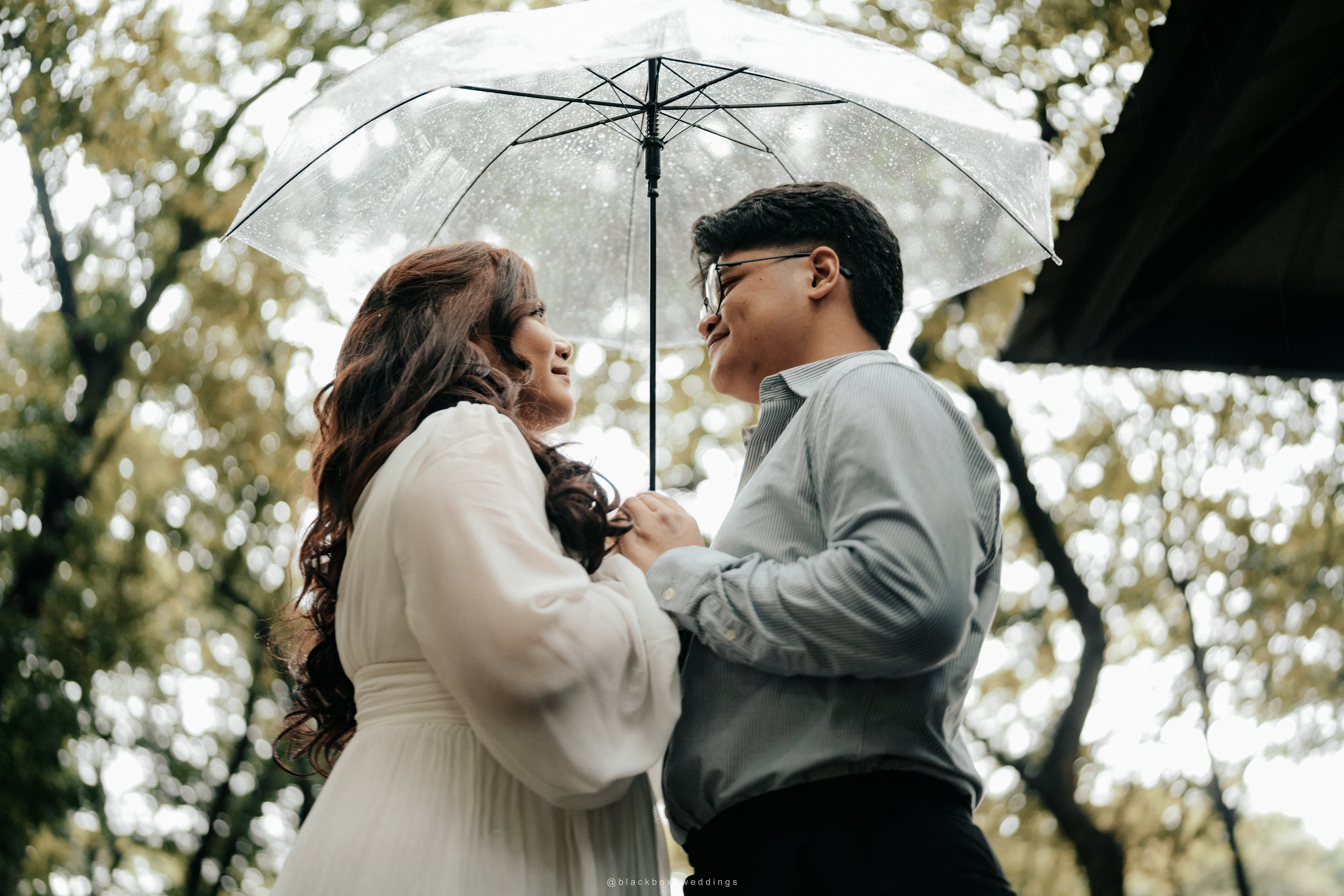 Romantic couple under umbrella